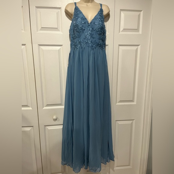 Azazie Shanna Dress - Steel Blue w/ Garment Bag - Picture 2 of 7